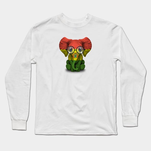 Baby Elephant with Glasses and Bolivian Flag Long Sleeve T-Shirt by jeffbartels